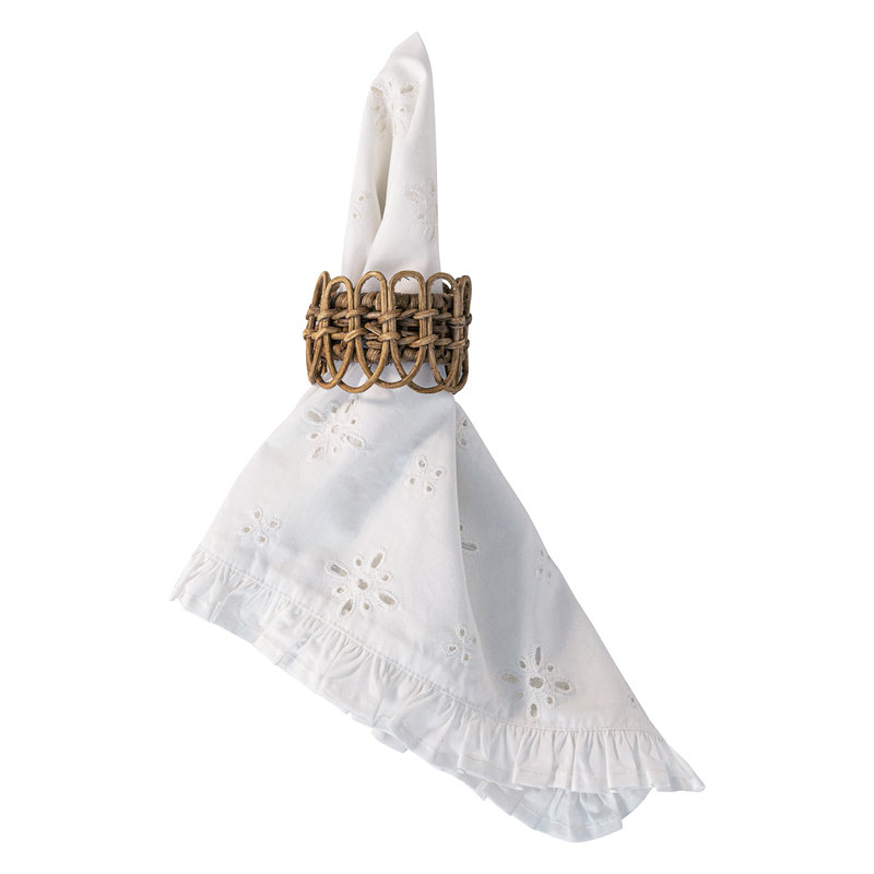 White Cotton Eyelet Table Tissue with Ruffled Border