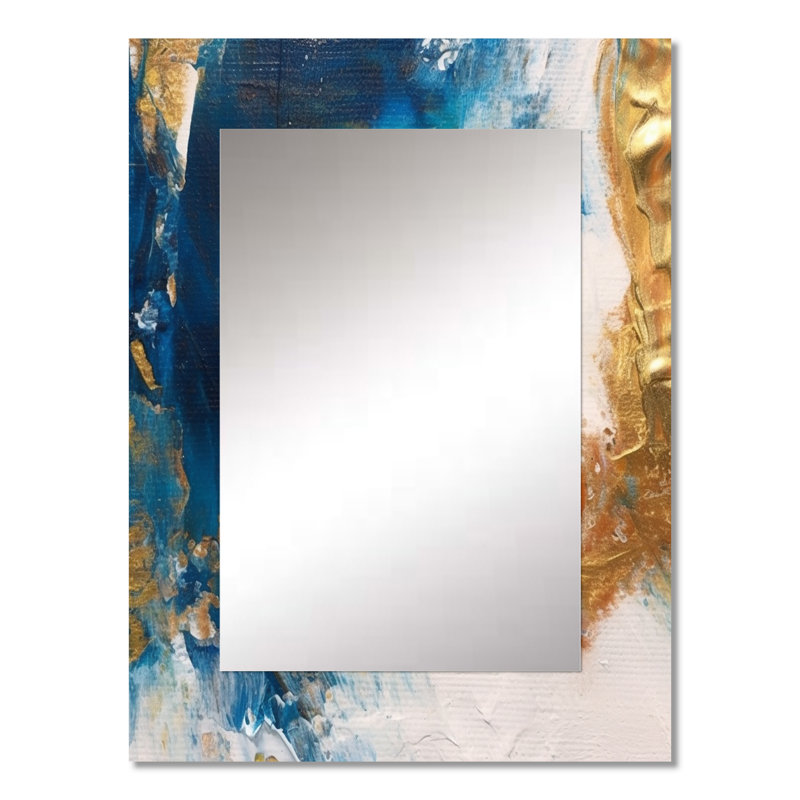 Ethereal Knowing Royal Blue And Gold II - Modern Wall Mirror, 32" x 24"
