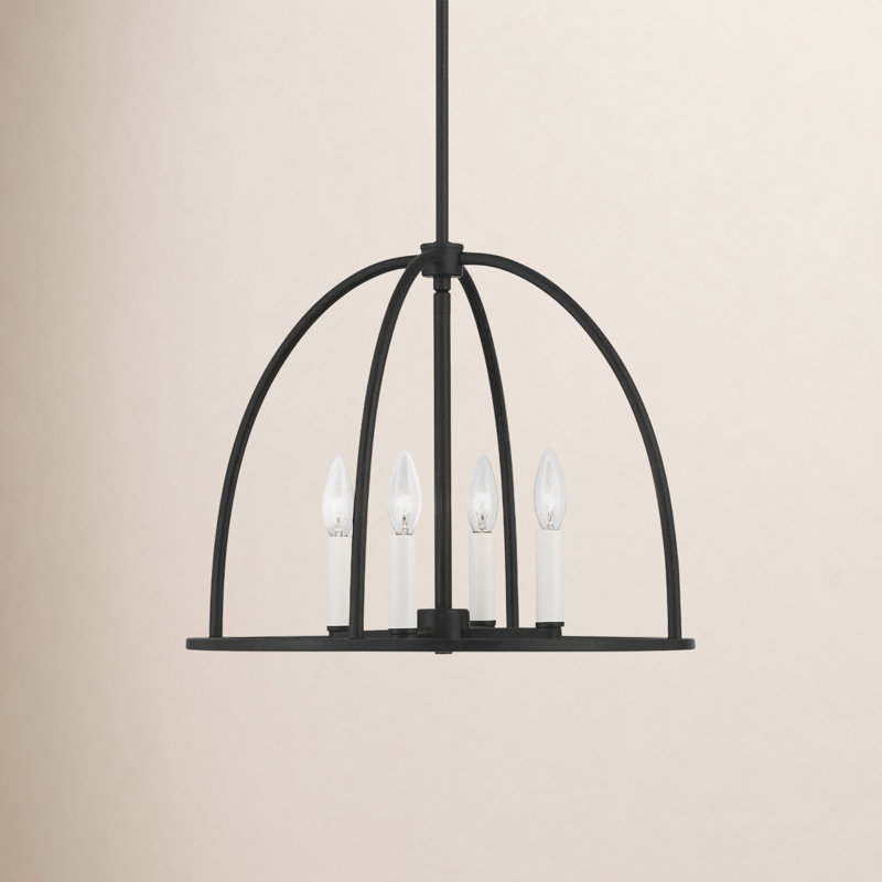 Roumel 4 - Light Lantern Wagon Wheel Chandelier, Black