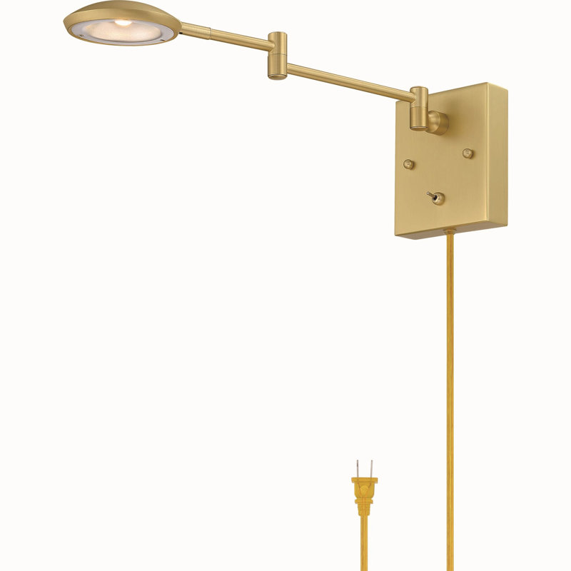  V4791 Feodosie Steel Integrated LED Matte Brass Plug-in Adjustable Swing Arm Sconce with Swing Switch, Matte Brass