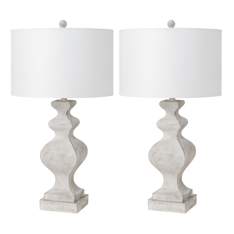 Ensemble de deux lampes de table USB usées 30 po avec abat-jour conique blanc