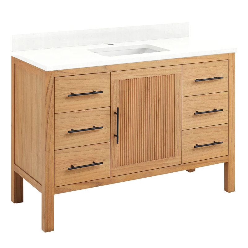 48" Ayanna Single Bathroom Vanity Set with Rectangular Undermount Sink, Feathered White Quartz, Single