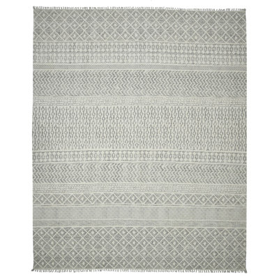 5' X 7' Gray Geometric Flatweave Handmade Distressed Area Rug With Fringe