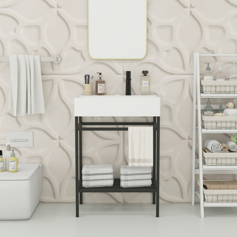 Meuble-lavabo 24 po avec lavabo, Noir, Blanc