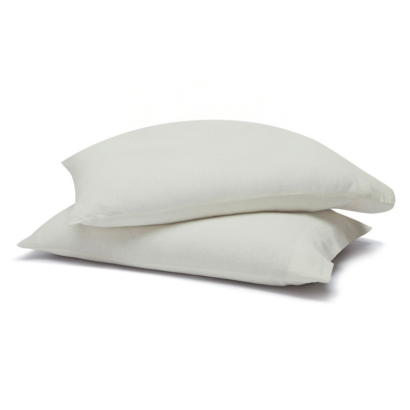 Chloe 100% Cotton Linen Texture Vintage Wash Solid Percale Pillowcases Set Of 2, Ivory