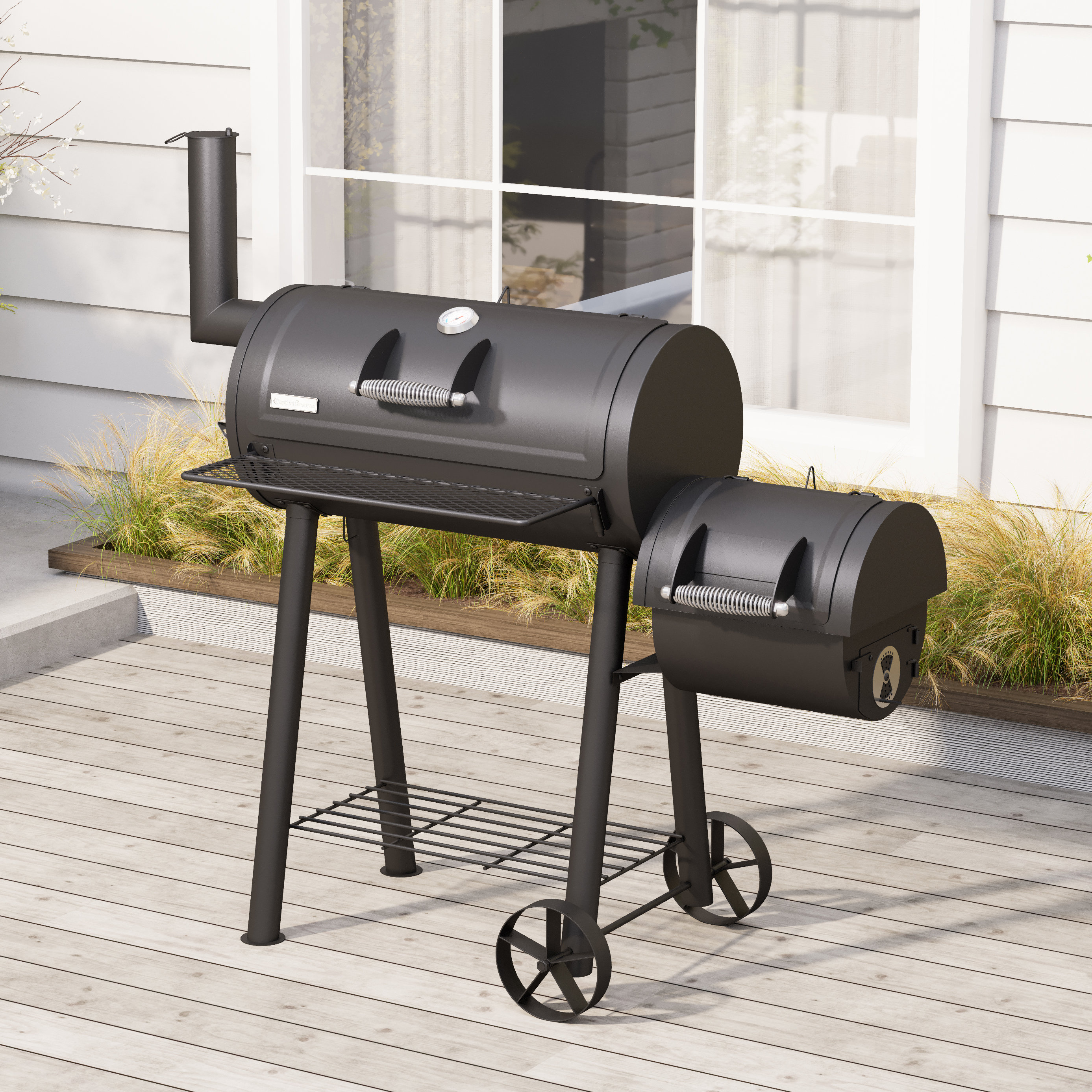 Wayfair 28 Barrel Heavy Duty Charcoal Grill with Offset Smoker