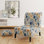 Mediterranean Flora Botanical Pattern - Upholstered Farmhouse Slipper Chair, Blue Accent Chair