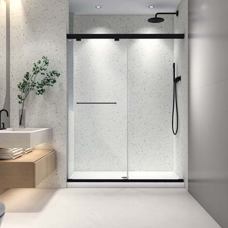 Porte de douche coulissante double sans cadre North American avec fonction de fermeture en verre trempé réglable et nettoyage facile