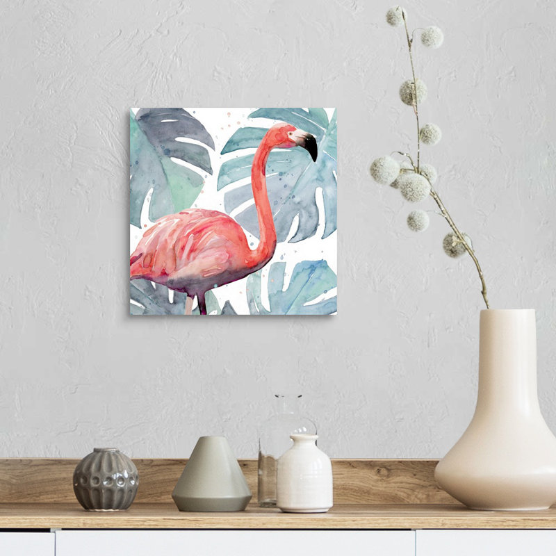 «Flamingo Splash I», art mural sur toile, Toile tendue, H 12 po x l 12 po