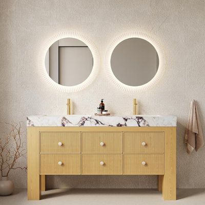 Meuble-lavabo double 60 po avec 6 tiroirs à fermeture en douceur, 60 po, pré-assemblé