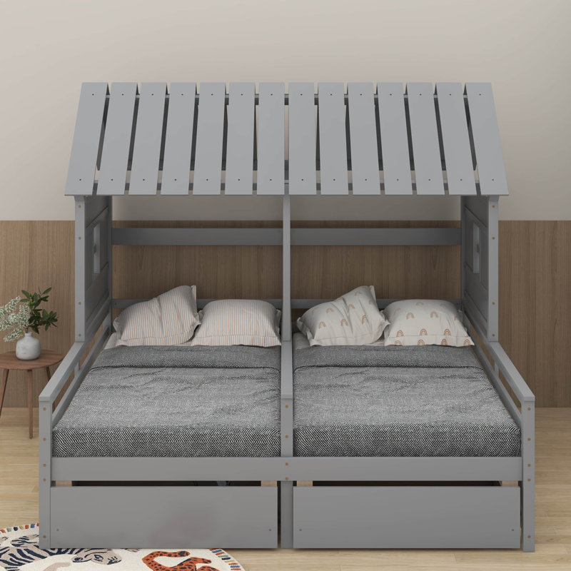 Lits plateforme simple avec tiroirs, Gris