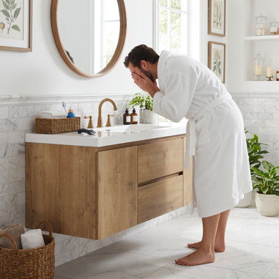 59.3" Wall-Mounted Bathroom Vanity with Double Sink, SMC Top, MDF Cabinet, Soft-Close Doors & Divided Drawers