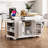 Fluted Kitchen Island With Trash Can Storage Cabinet, Power Outlet, Internal Storage Rack, Rolling Kitchen Islands On 5 Wheels With 3 Drawer, 3 Open Side Racks For 10 Gallon Garbage Bin, White-1782705743