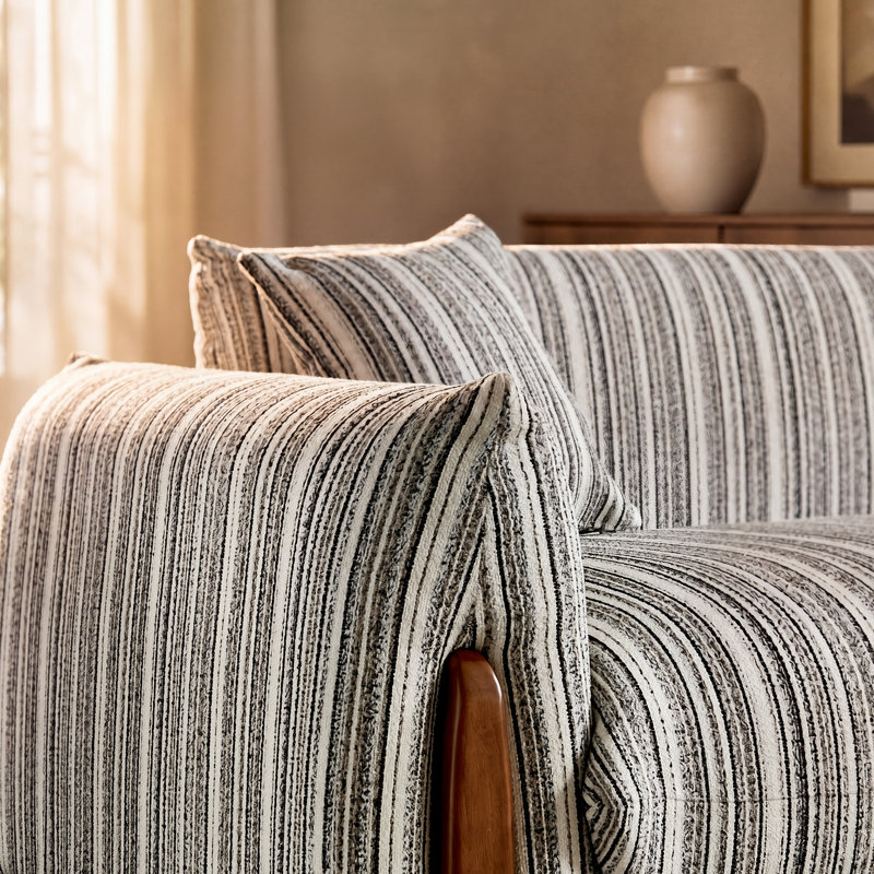Canapé 93 po en chenille rayé de style moderne Mid-Century avec 2 coussins et pieds en bois
