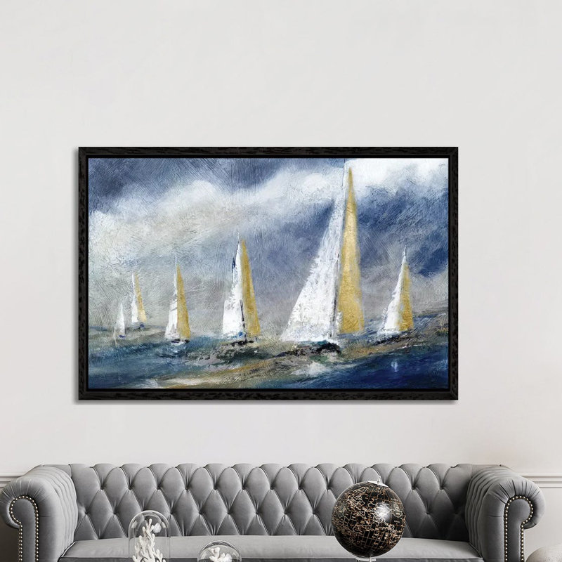 Indigo Swells by Carol Robinson - Painting on Canvas, 152.5 cm H x 101.5 cm W, Black Framed