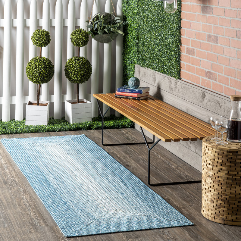 Tapis d'intérieur / extérieur bleu tressé Julianna, Tapis de couloir 2 pi 6 po x 8 pi
