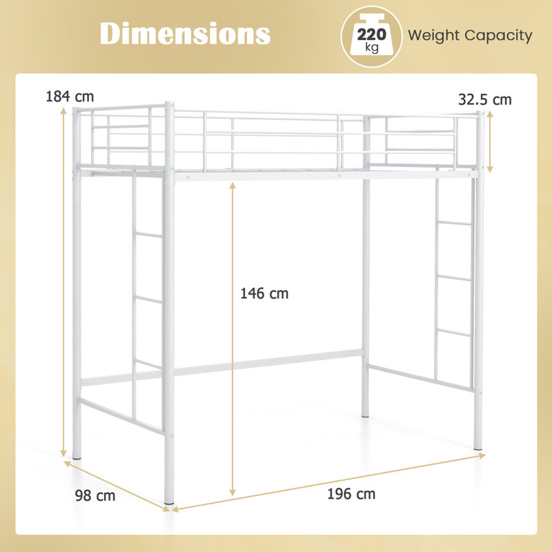 Metal Loft Bed Space-saving Loft Bed Frame with 2 Ladders-Black, White