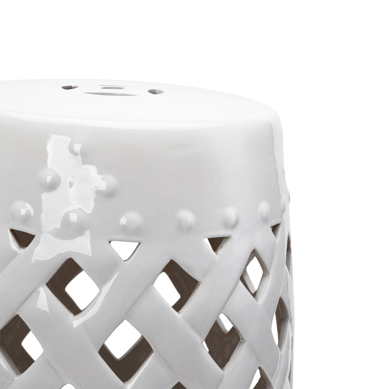 Tabouret de jardin extérieur en céramique 13 po x 18 po, blanc, Blanc