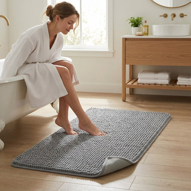 Tapis pour salle de bain 30 po x 20 po Chenille, Simple - L 30 po x l 20 po, Gris