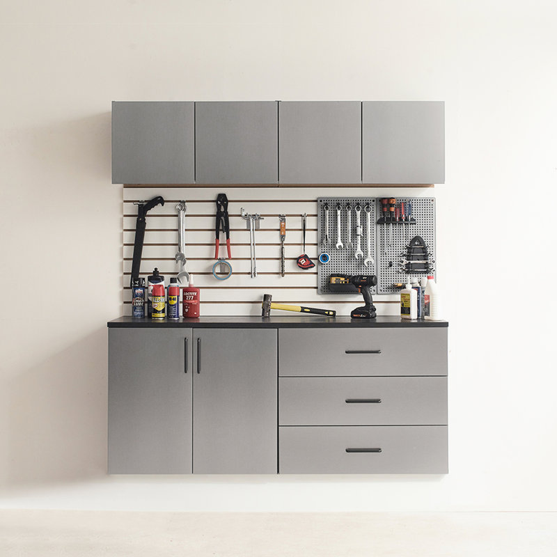 5 Garage Cabinet C 64 In. W X 79 H 20 D From Series With Exceptional Metallic Gray Finish, Drawers And Doors, Water Heat Attribute, 2X Thicker Edge Banding, E0-Grade Board, Shelf Arrangement,