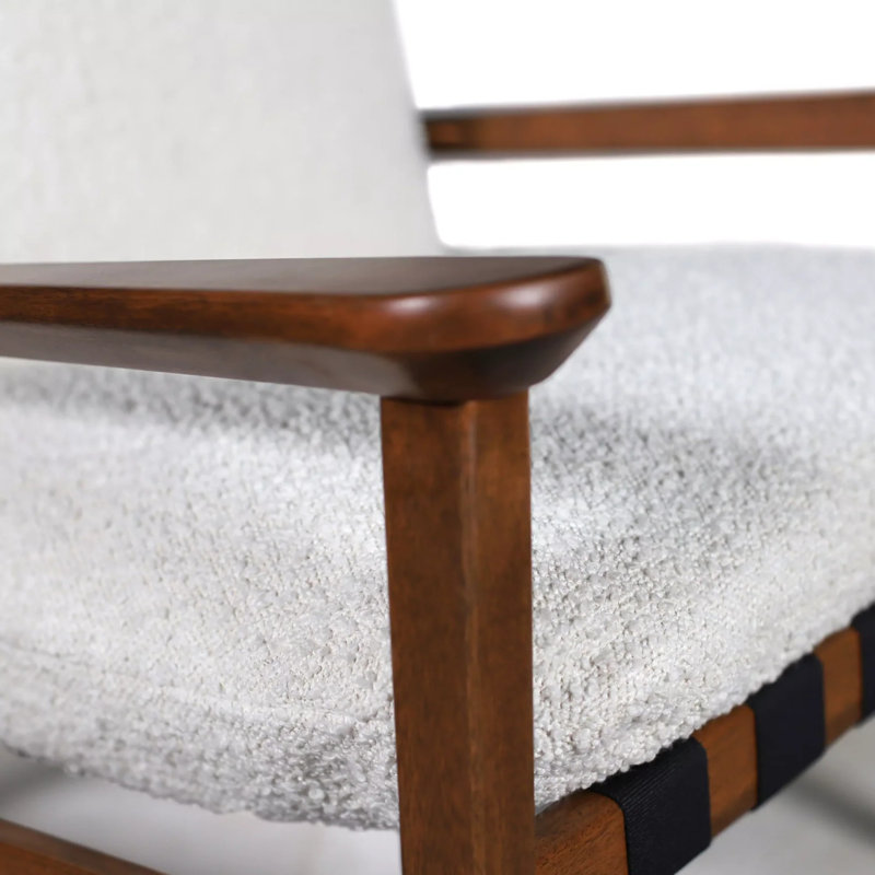 Chaise berçante Mid Century, Tapioca Premium Boucle, Noyer brossé