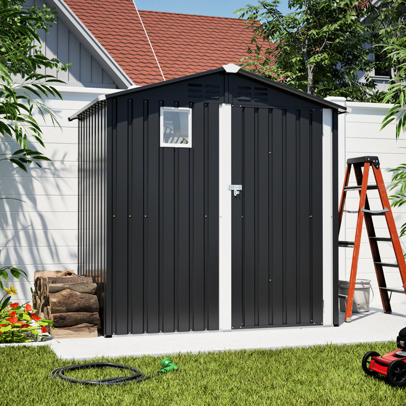 Metal Outdoor 6' X 4' Storage Shed In Black, Rustproof And Spacious, For Backyard Tools Bicycles, Secure Door Lock, Transparent Non Window, Hassle- Installation 6ft 4ft Steel Shed, Storage, Spacious