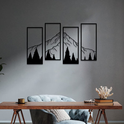4 pièces décorations murales en métal montagne et forêt dessin au trait art mural minimaliste rustique Nature maison Art mural sculpture bureau salon chambre à coucher