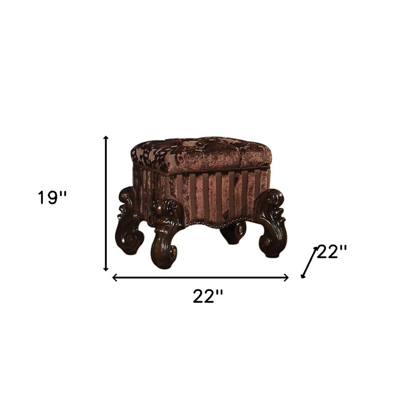 Repose-pieds 22 po en tissu damassé chocolat