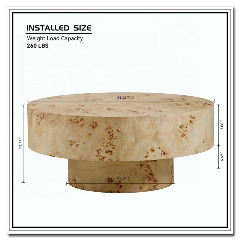 31.49"Round Drum Coffee Table, Natural