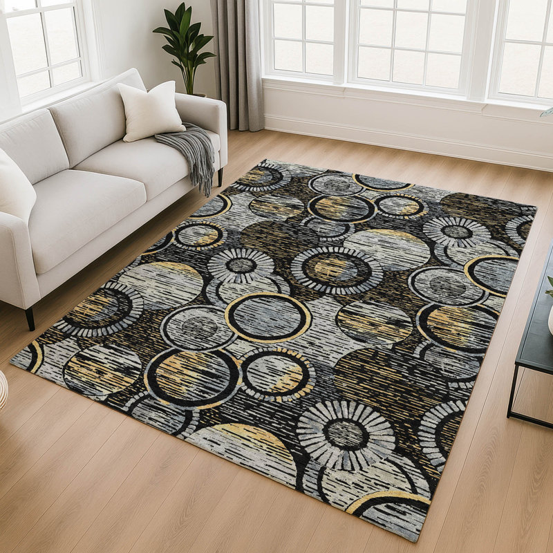 Premium Machine Washable Mayfield AMF2206 geometric Rug, 2'6" x 3'10", Black
