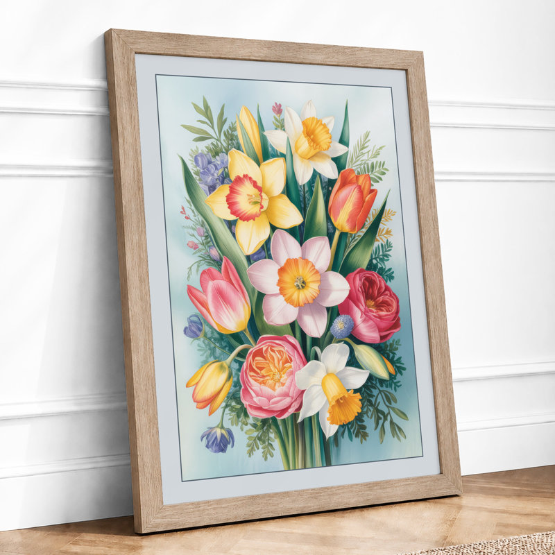 Seasonal Posy Botanical - Framed Print, A4 - 29.7 x 21.0 cm, Oak