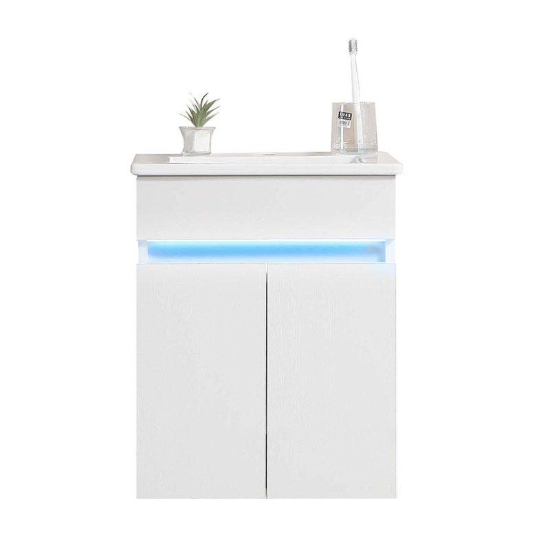 Meuble-lavabo mural moderne avec lavabo, lumière radar, armoire d'appoint