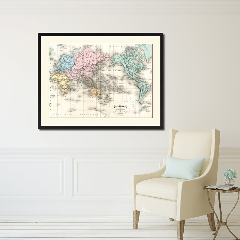 Art mural carte du monde rétro antique, 16 x 21