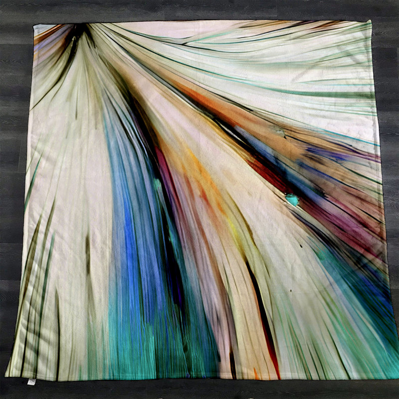 Throw Blanket, 68" W x 80" L, Striped/Abstract, Blue/Orange/White/Green