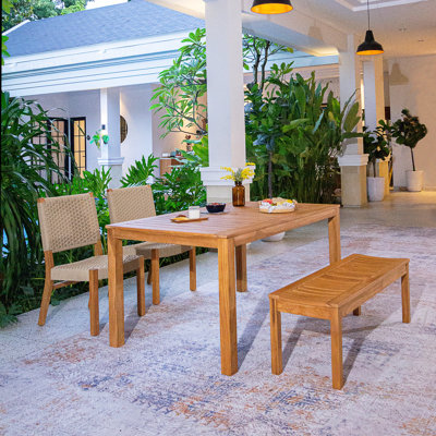 Ensemble repas d'extérieur rectangulaire en teck pour 4 personnes Sunseri