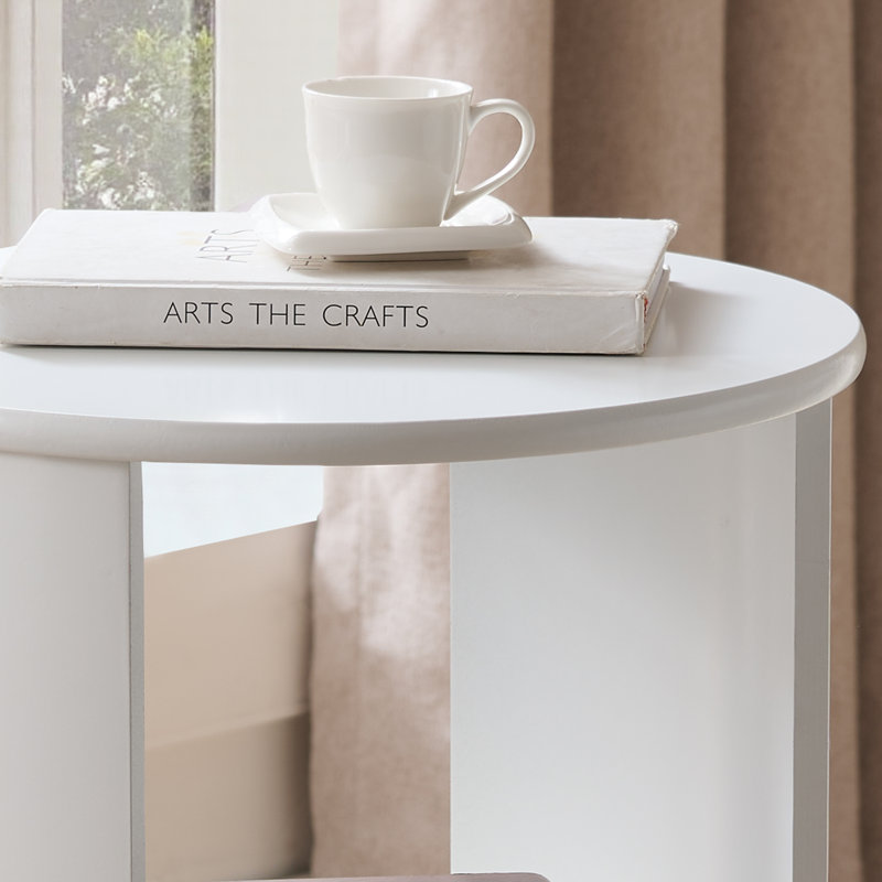 Table d'appoint ronde avec rangement, petite table de bout décorative à 3 niveaux pour salon, chambre à coucher, chevet, bureau, table de chevet compacte - blanc