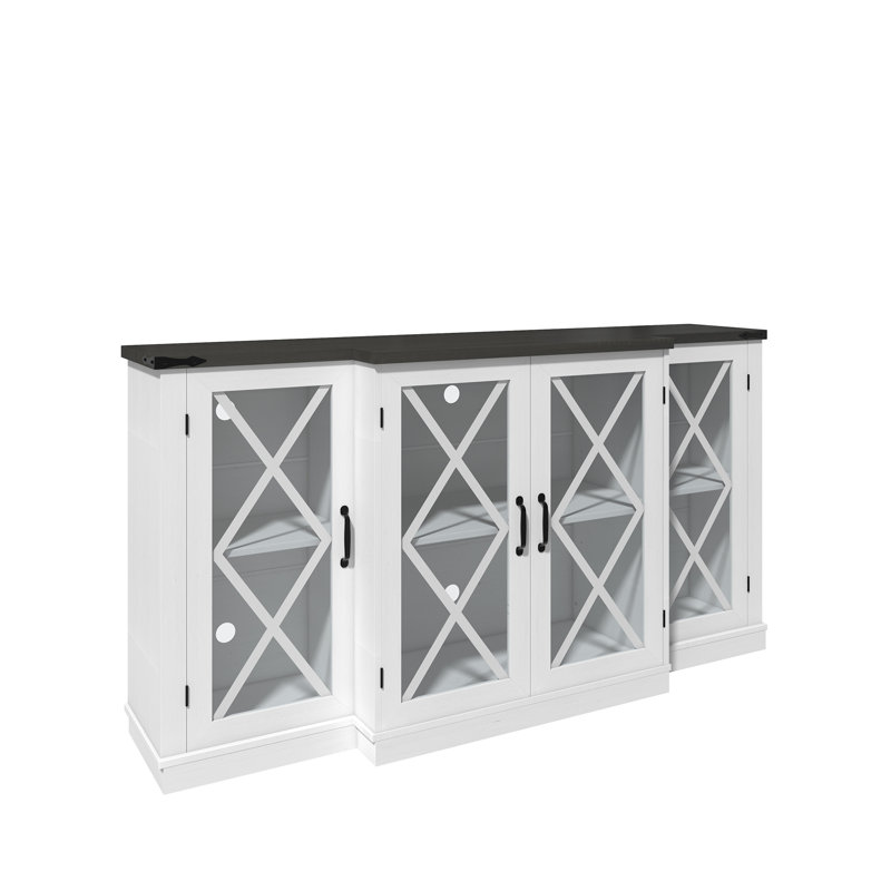 63" Farmhouse TV Stand with Sliding Barn Door and Adjustable Shelves
