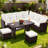 6-Piece All-Weather Brown Wicker Patio Furniture Set – Sectional Sofa, Dining Table, Chairs & Ottoman-1594806453