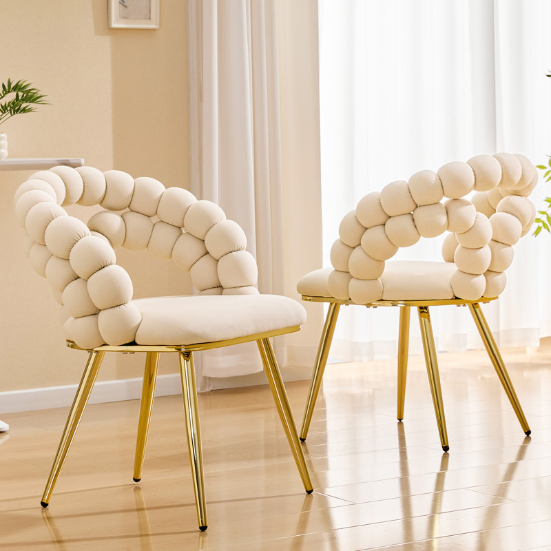 Ensemble de 2 chaises de salle à manger modernes en velours, chaises d'appoint élégantes à dossier bullé et pieds dorés pour la salle à manger et la chambre à coucher