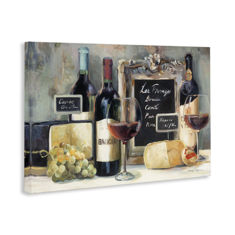 Art sur toile Parisian Wine & Cheese par Marilyn Hageman, H 16 po x l 24 po