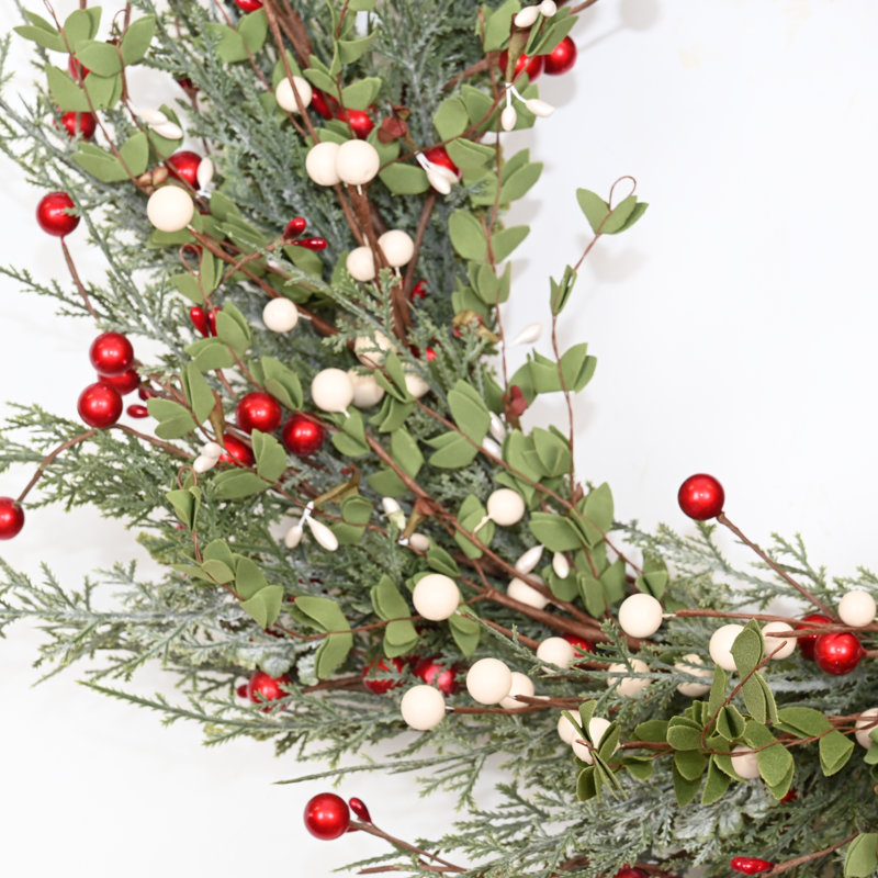 Mini couronne de fleurs de baies d'eucalyptus artificielles 24 po 24 po