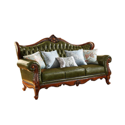 European-style Living Room Carved Sofa. 85.8'' Genuine Leather Rolled Arm Sofa -  Romero, HJF9MBBU9U2