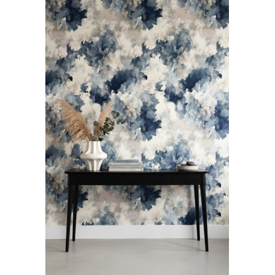 Papier peint floral bleu abstrait mural