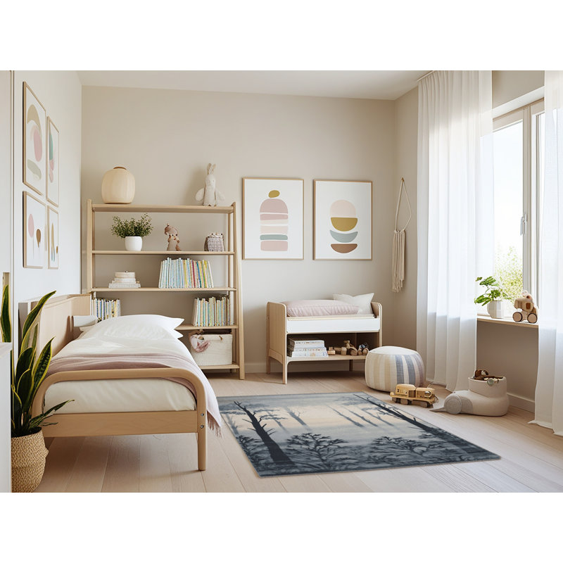 Machine Washable Nature Grey Area Rug, Rectangle 4' x 6'