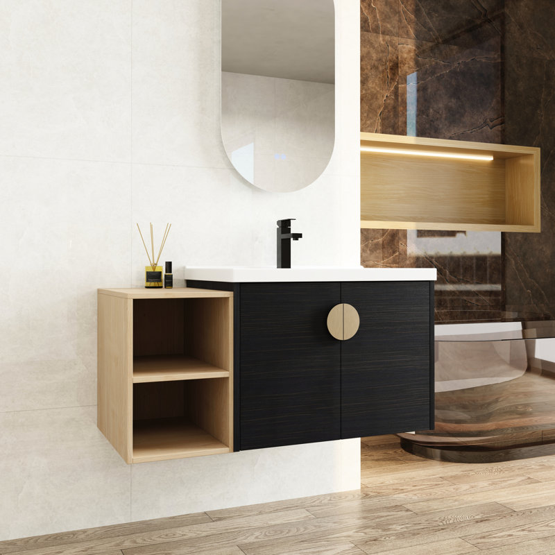40 Inch Black Chestnut Bathroom Cabinetry, Soft Close Doors, Wall Mounted Furniture Vanity, Sink,
