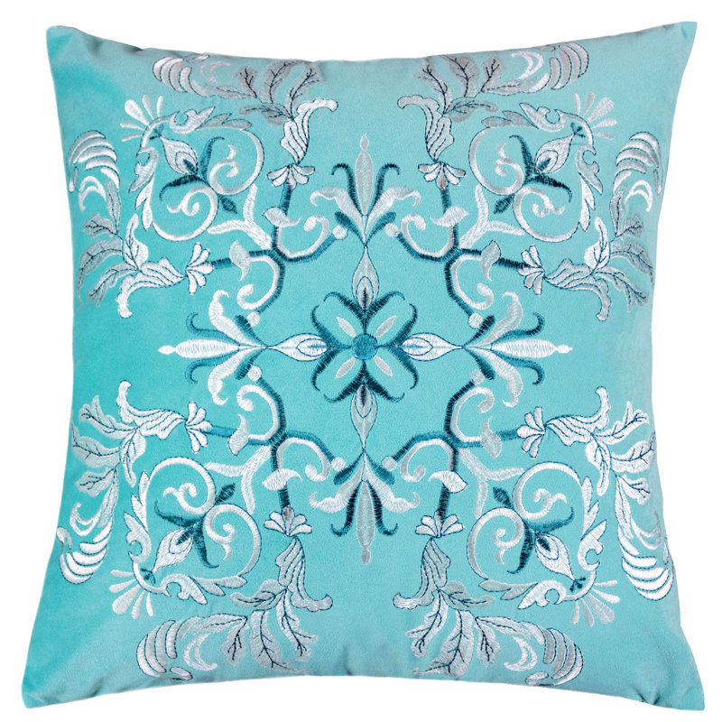 Umabel Damask Throw Pillow, Turquoise