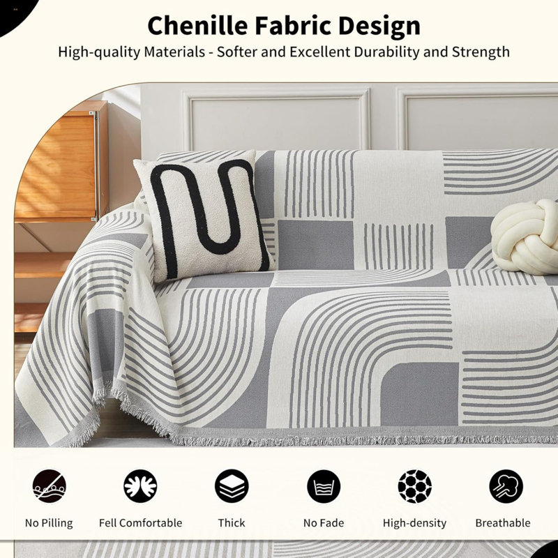 Box Cushion Sofa Slipcover, White/GreyGeometric