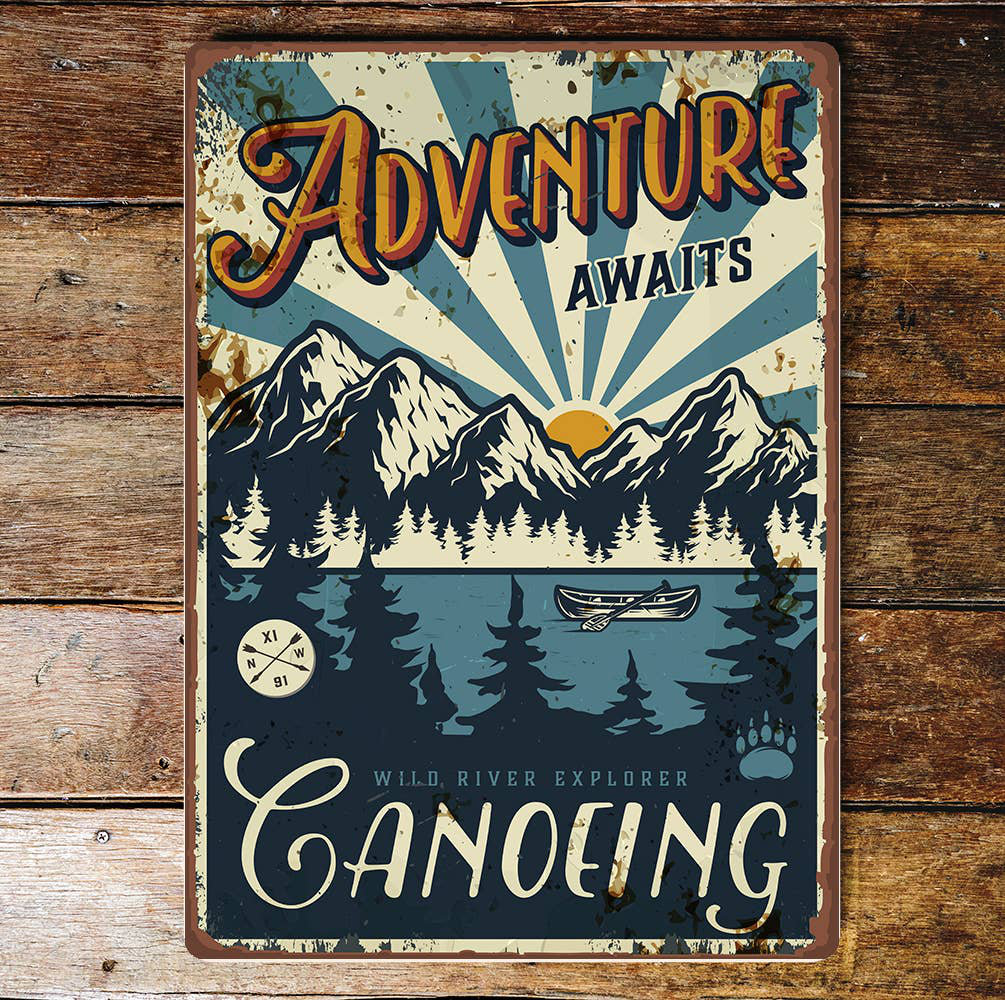 East Urban Home Adventure Awaits Canoeing Metal Wall Sign Plaque ...