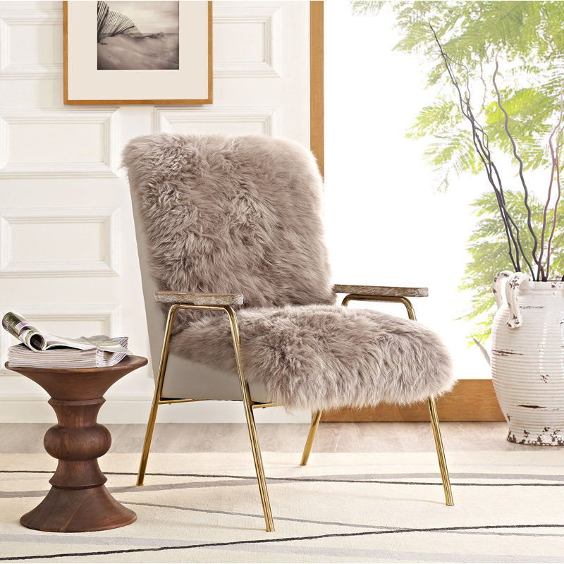 Chaise avec accoudoirs en peau de mouton australienne Modway Sprint, Similicuir brun