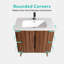 Meuble-lavabo moderne 30 po - Noyer rayé, bords arrondis, grand rangement, charnières à fermeture en douceur, lavabo inclus, armoire autoportante et murale en noyer moderne, porte, capacité de rangement, avec